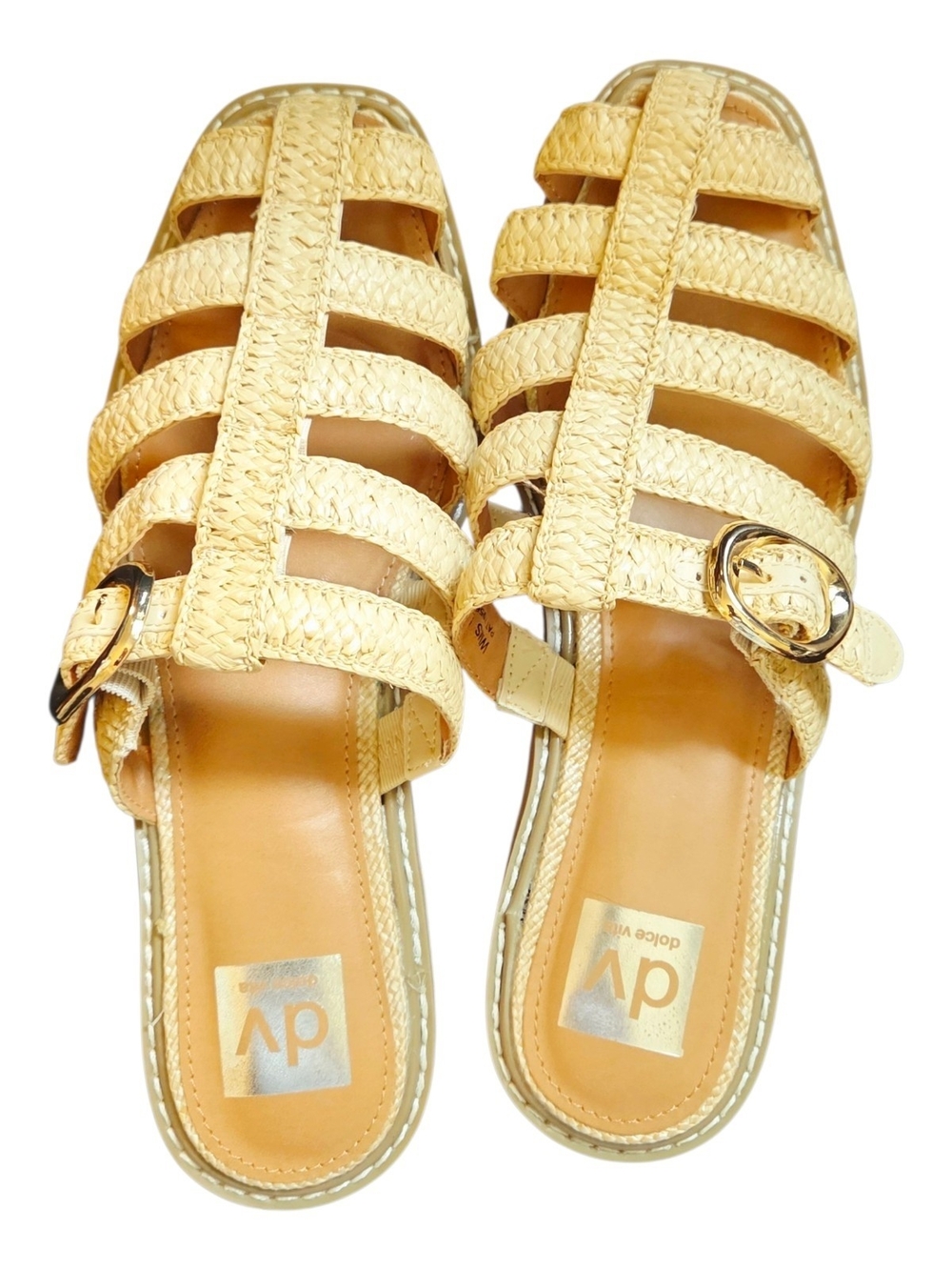 DV by Dolce Vita Beige Woven Buckle Slide Sandals